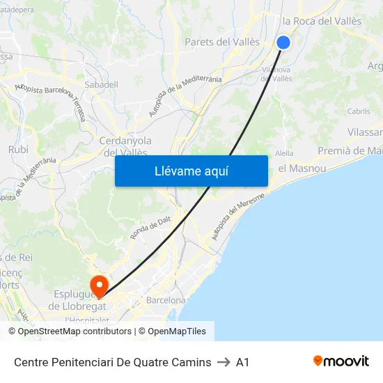 Centre Penitenciari De Quatre Camins to A1 map