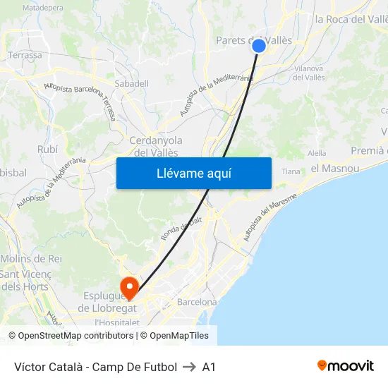 Víctor Català - Camp De Futbol to A1 map