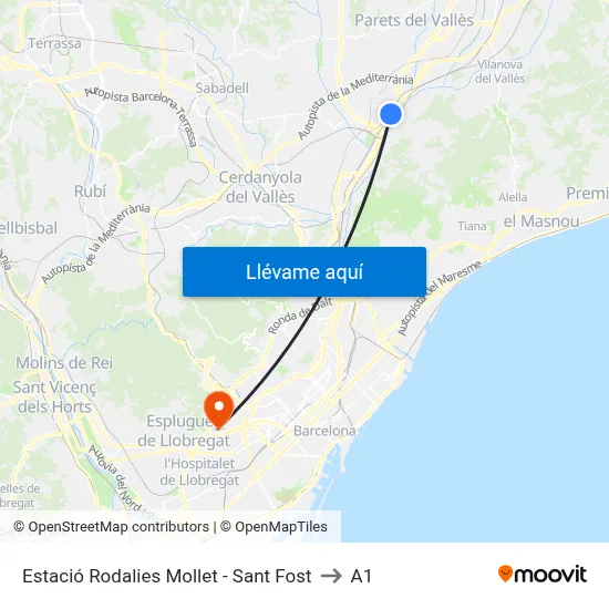Estació Rodalies Mollet - Sant Fost to A1 map