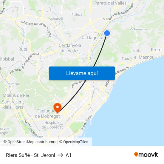 Riera Suñé - St. Jeroni to A1 map