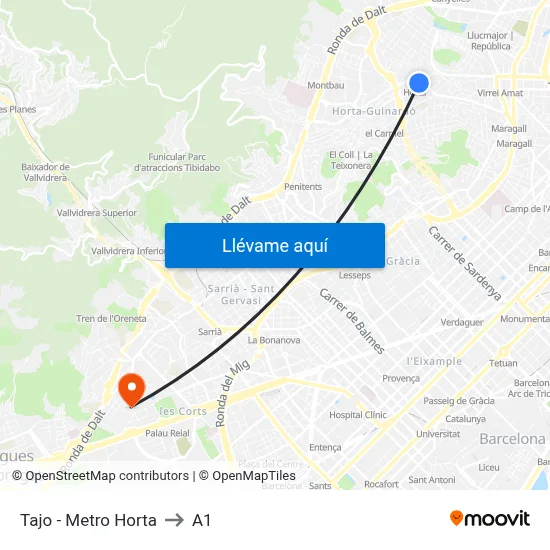 Tajo - Metro Horta to A1 map