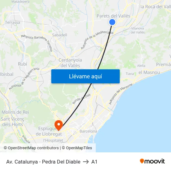 Av. Catalunya - Pedra Del Diable to A1 map