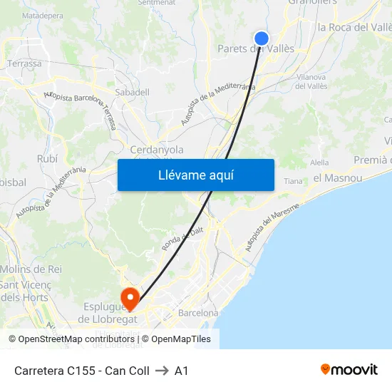 Carretera C155 - Can Coll to A1 map