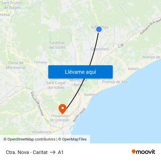 Ctra. Nova - Caritat to A1 map