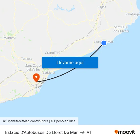 Estació D'Autobusos De Lloret De Mar to A1 map