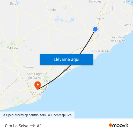 Cim La Selva to A1 map