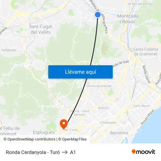 Ronda Cerdanyola - Turó to A1 map