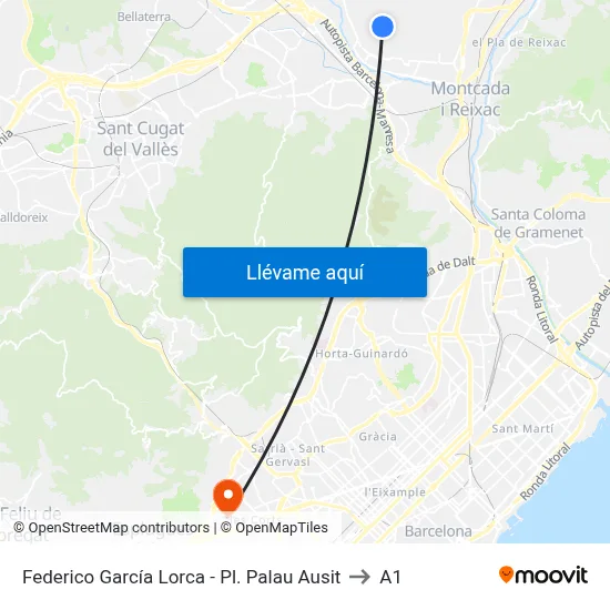 Federico García Lorca - Pl. Palau Ausit to A1 map