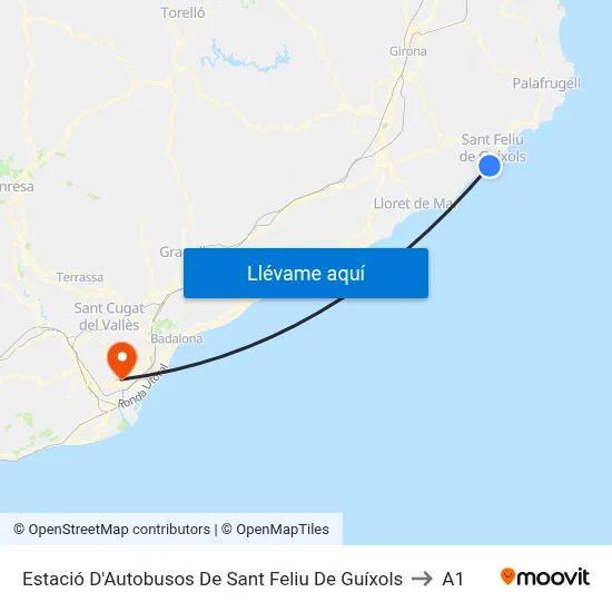 Estació D'Autobusos De Sant Feliu De Guíxols to A1 map