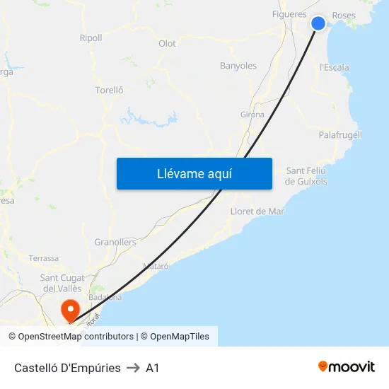 Castelló D'Empúries to A1 map