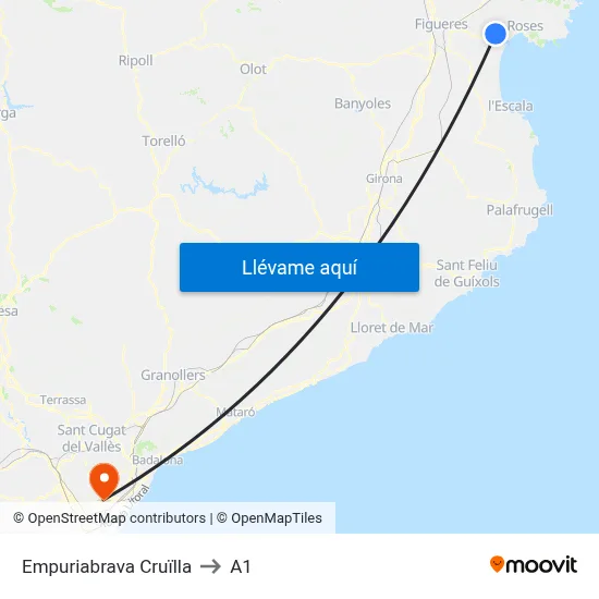 Empuriabrava Cruïlla to A1 map