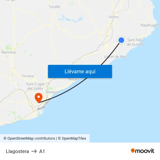 Llagostera to A1 map