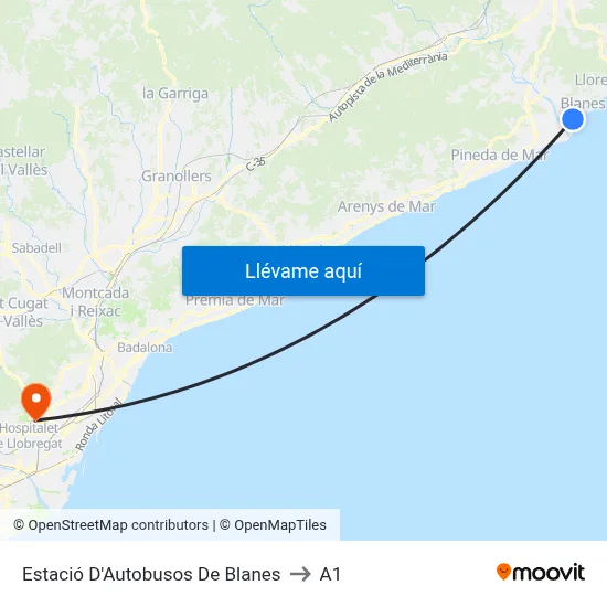 Estació D'Autobusos De Blanes to A1 map