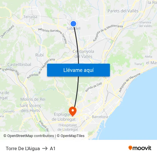 Torre De L'Aigua to A1 map