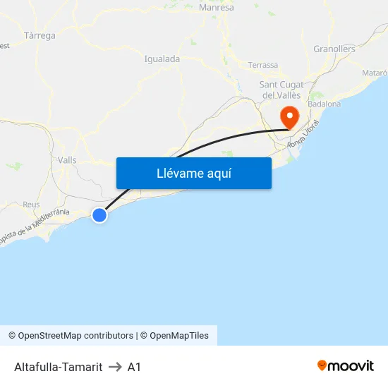 Altafulla-Tamarit to A1 map