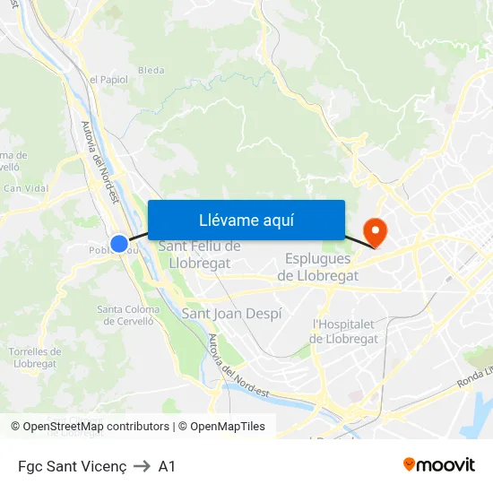 Fgc Sant Vicenç to A1 map