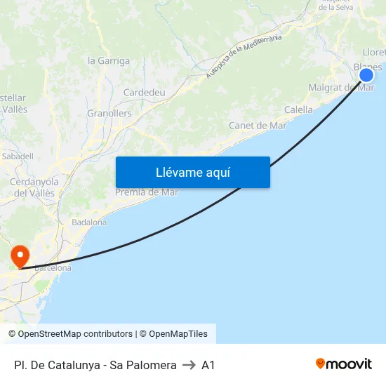 Pl. De Catalunya - Sa Palomera to A1 map