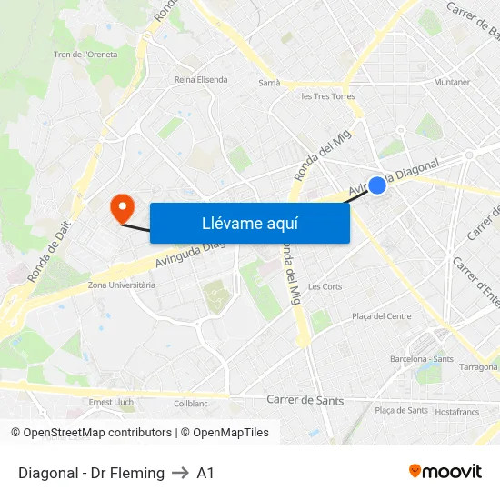 Diagonal - Dr Fleming to A1 map