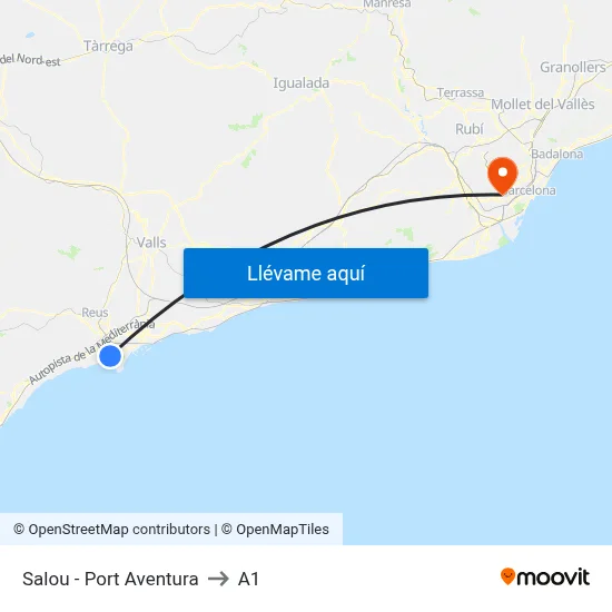 Salou - Port Aventura to A1 map
