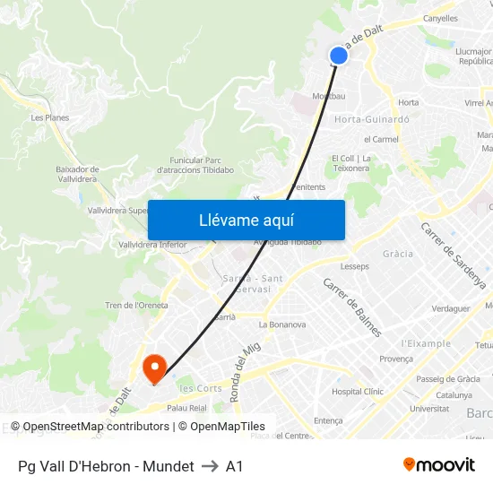 Pg Vall D'Hebron - Mundet to A1 map