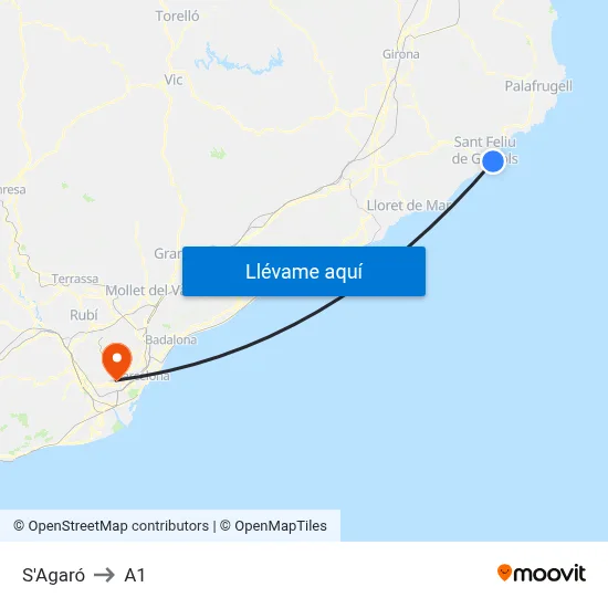 S'Agaró to A1 map