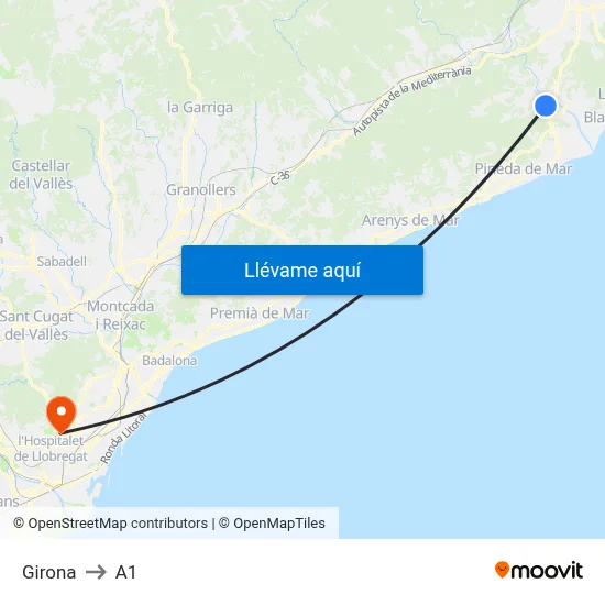 Girona to A1 map