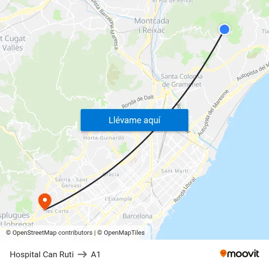 Hospital Can Ruti to A1 map