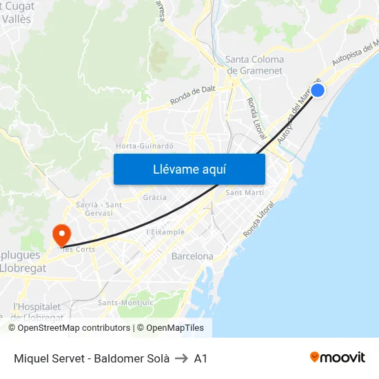 Miquel Servet - Baldomer Solà to A1 map