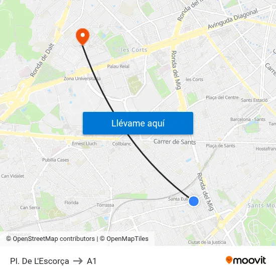 Pl. De L'Escorça to A1 map