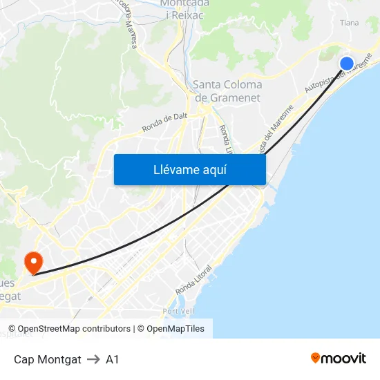 Cap Montgat to A1 map