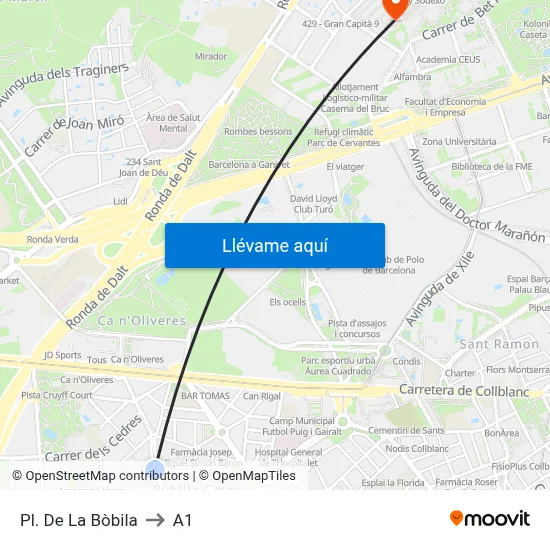 Pl. De La Bòbila to A1 map