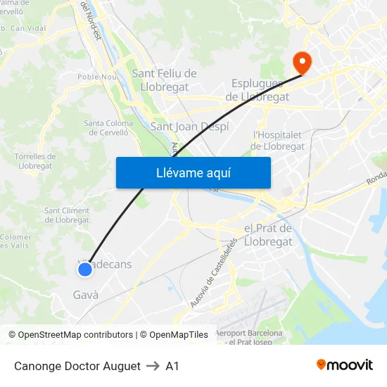 Canonge Doctor Auguet to A1 map