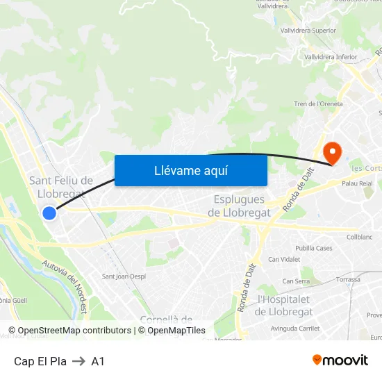 Cap El Pla to A1 map