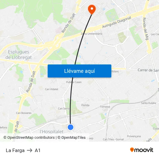 La Farga to A1 map
