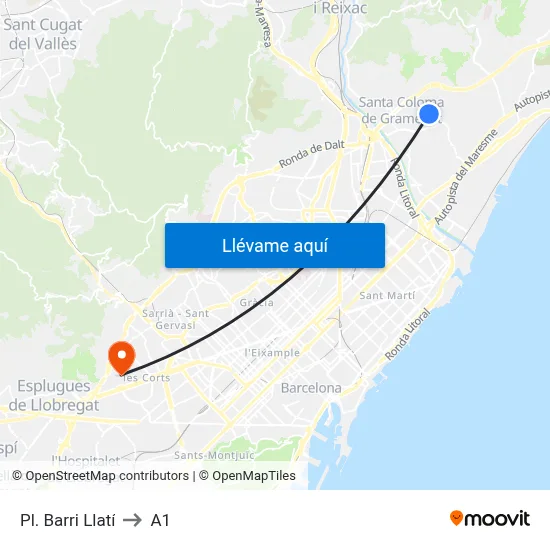 Pl. Barri Llatí to A1 map