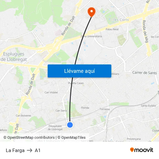 La Farga to A1 map