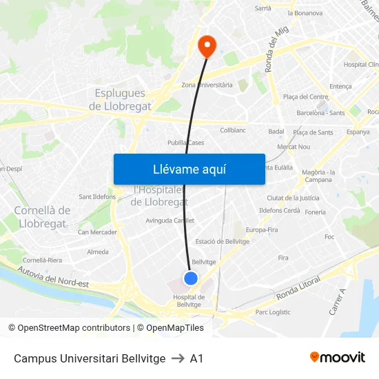 Campus Universitari Bellvitge to A1 map