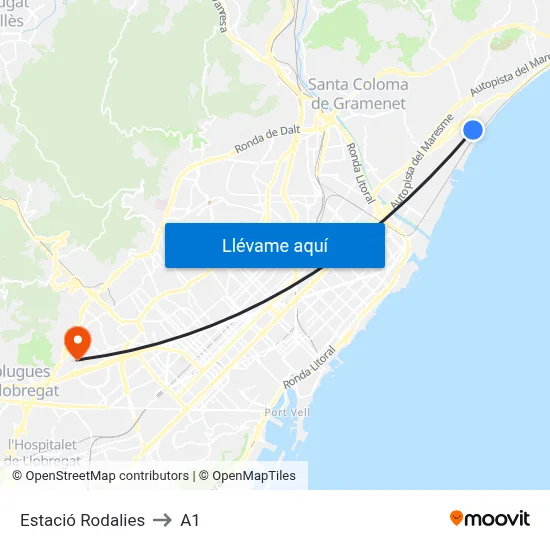 Estació Rodalies to A1 map