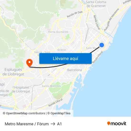 Metro Maresme / Fòrum to A1 map