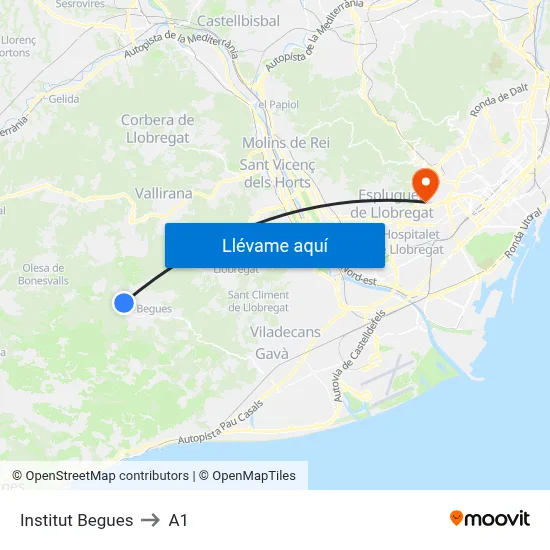 Institut Begues to A1 map