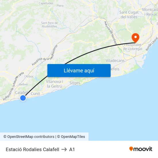 Estació Rodalies Calafell to A1 map