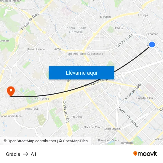 Gràcia to A1 map