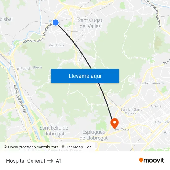 Hospital General to A1 map