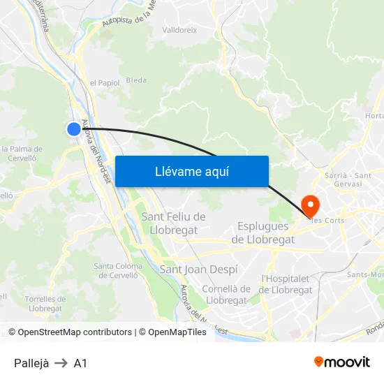 Pallejà to A1 map