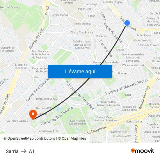 Sarrià to A1 map