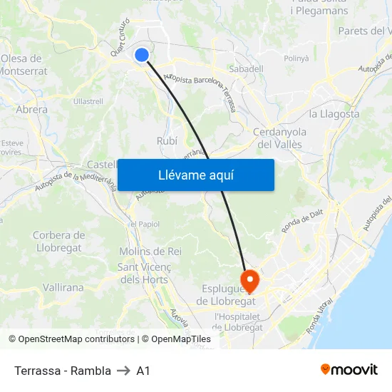 Terrassa - Rambla to A1 map