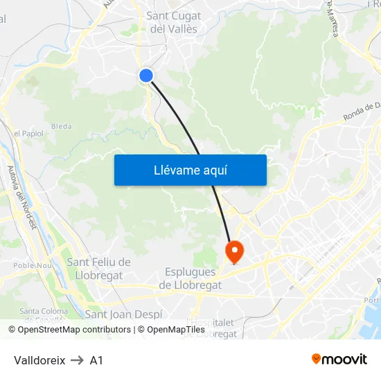Valldoreix to A1 map