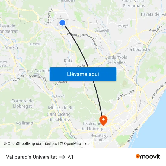 Vallparadís Universitat to A1 map