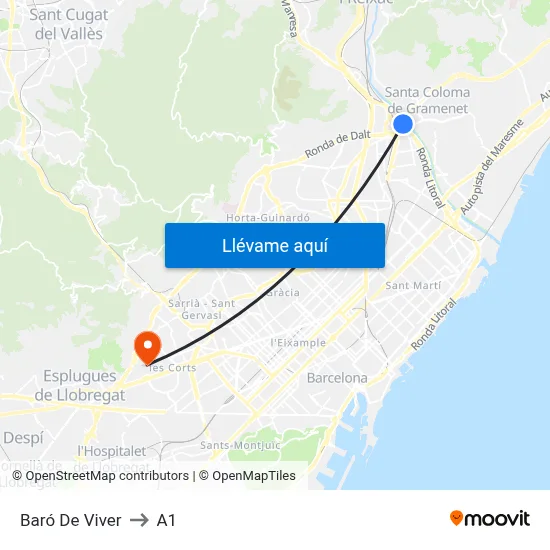 Baró De Viver to A1 map