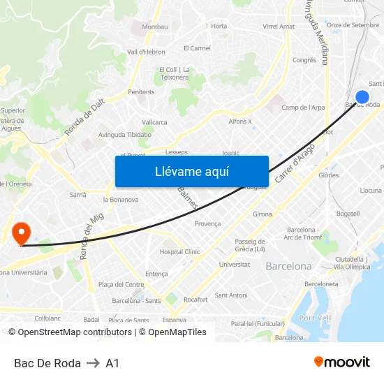 Bac De Roda to A1 map